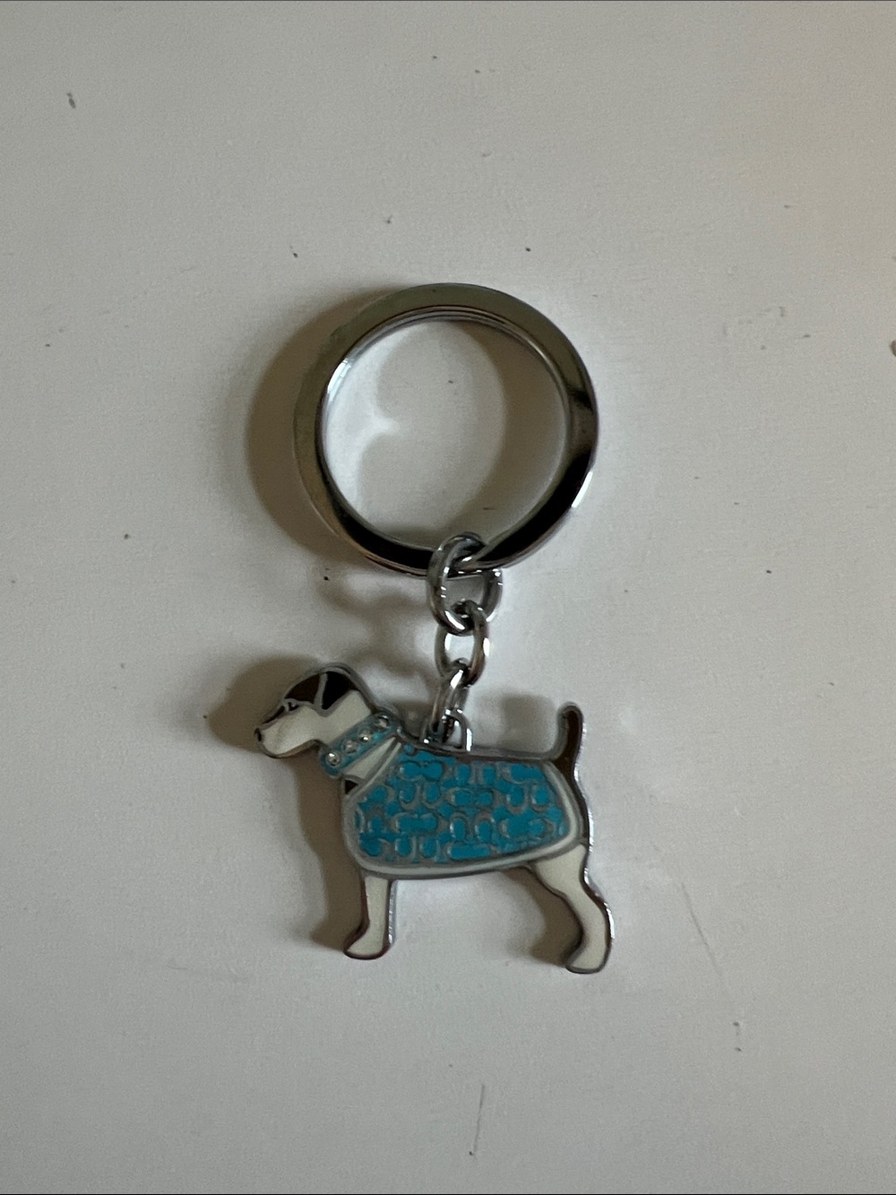 Coach Enamel Dog Keychain Key Ring Blue Sweater Rhinestone Collar